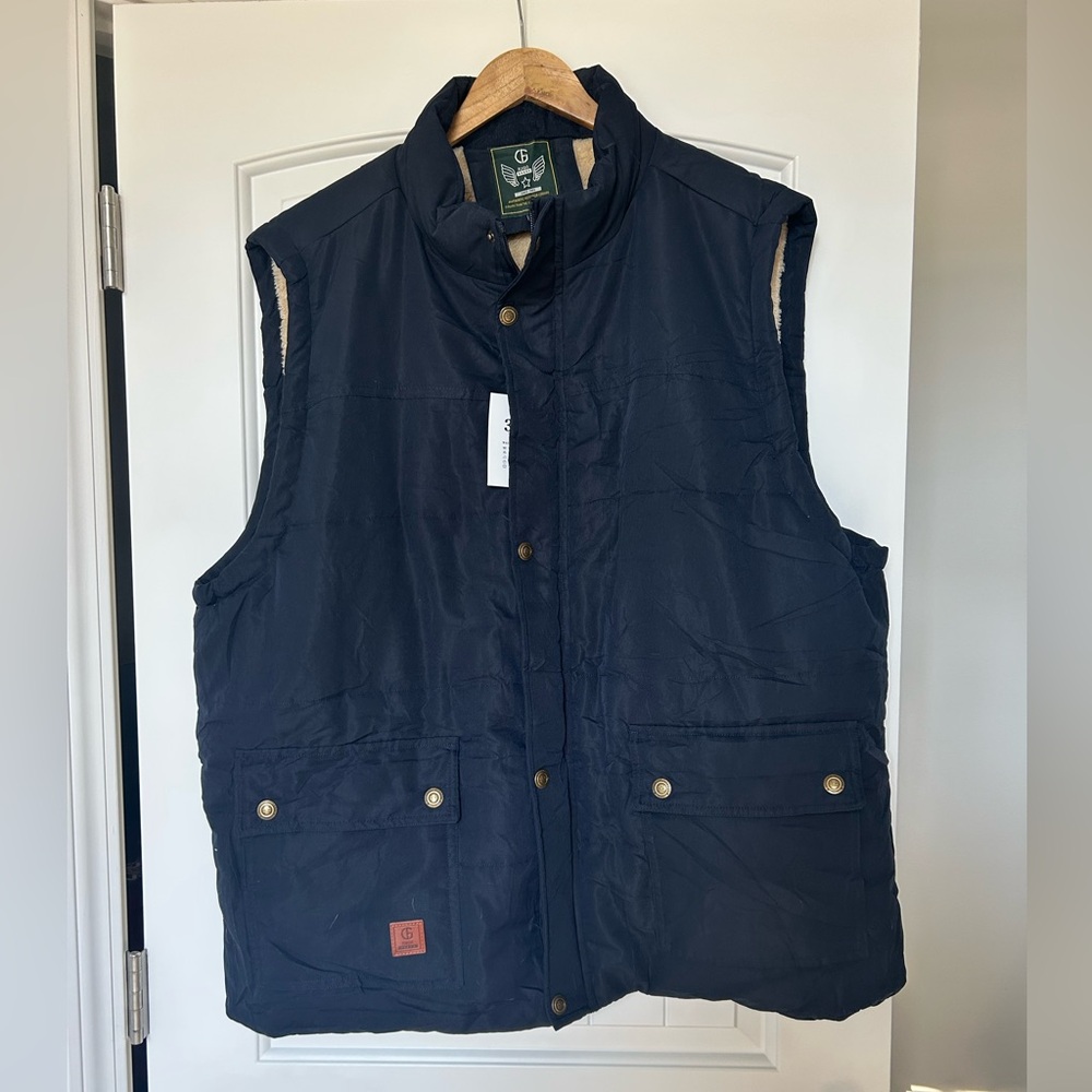 NWT Men’s Navy Blue Faux Fur Flygo Padded Puffer Vest - Size 3XL